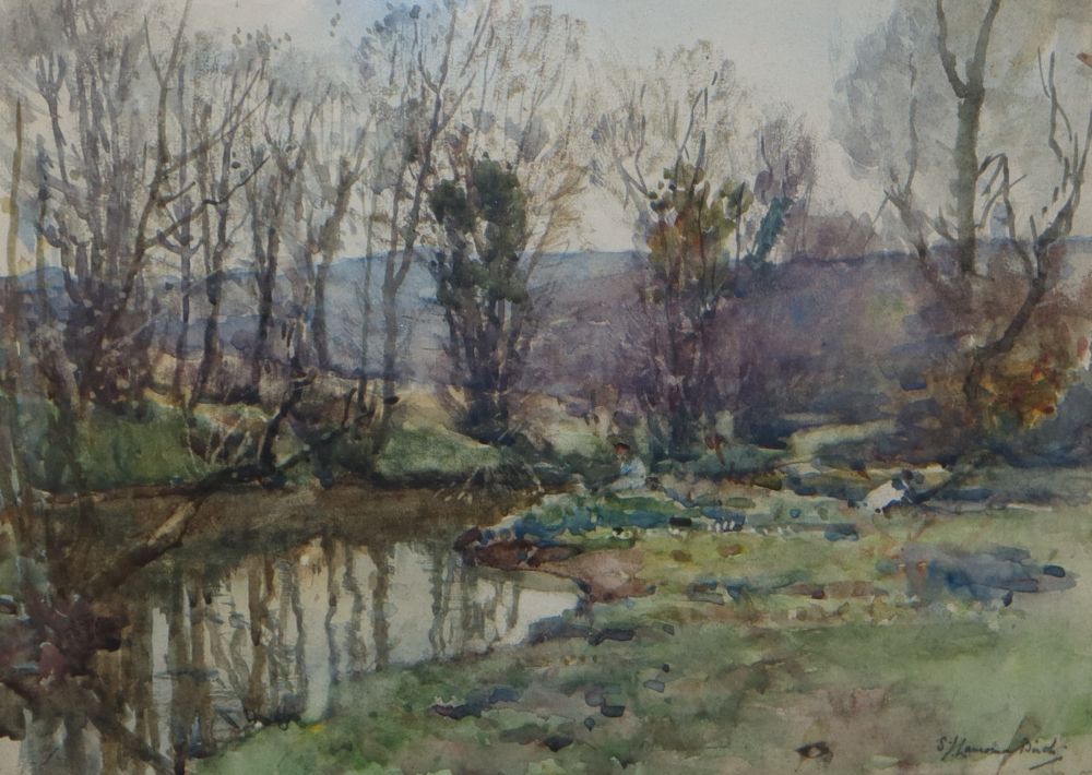 Samuel John Lamorna Birch (1869-1955), watercolour, A Cornish stream, signed, Fine Art Society label verso, 26 x 35cm